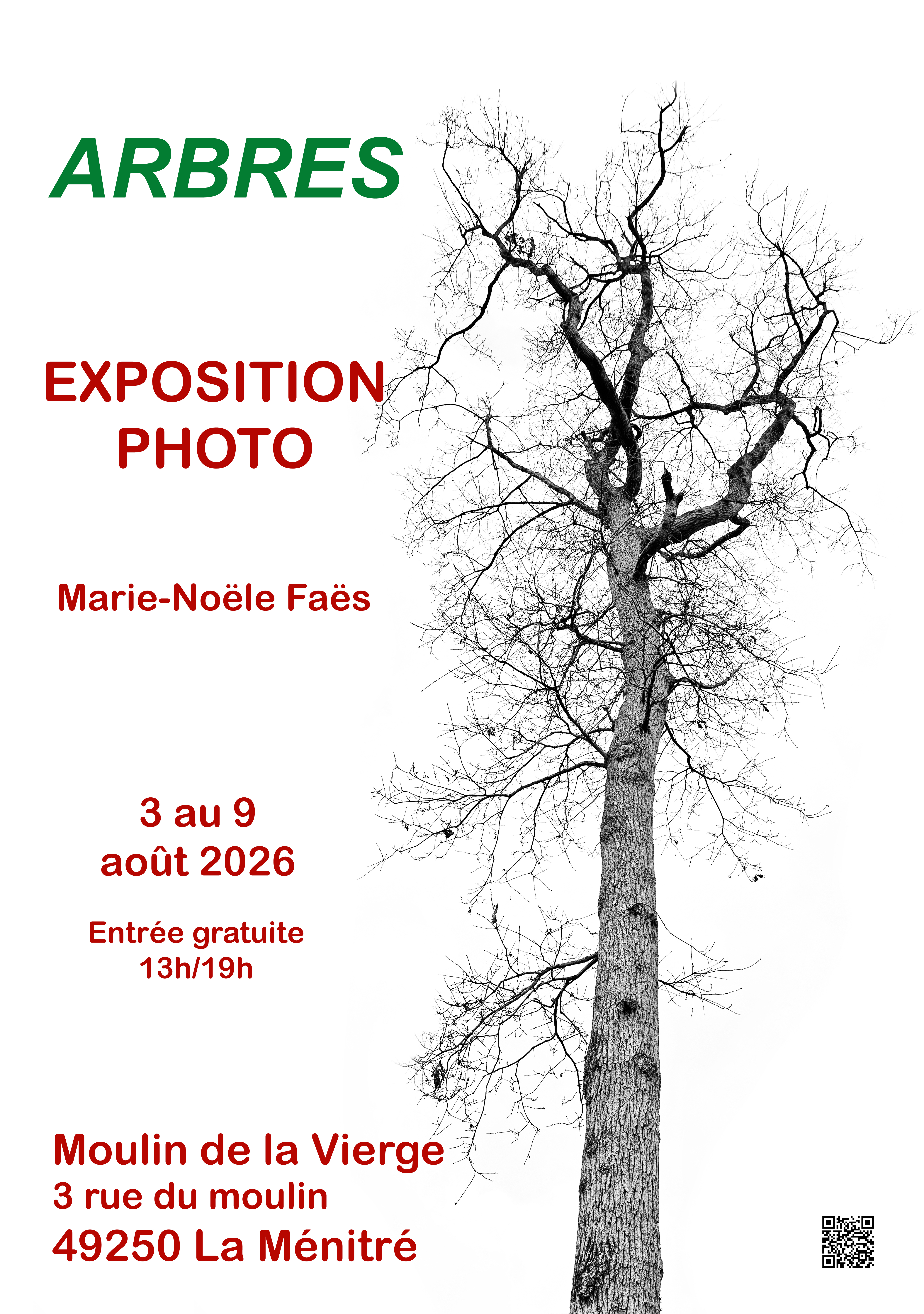 Affiche exposition Arbres — A CAP'ART au Moulin de la Vierge, août 2026